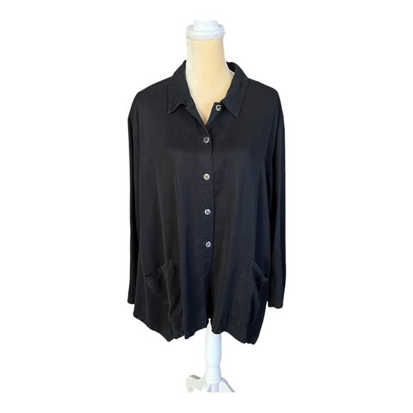 CLICK by Color Me Cotton Black Boxy Tencel Shirt Size XL Vintage - Picture 1 of 12
